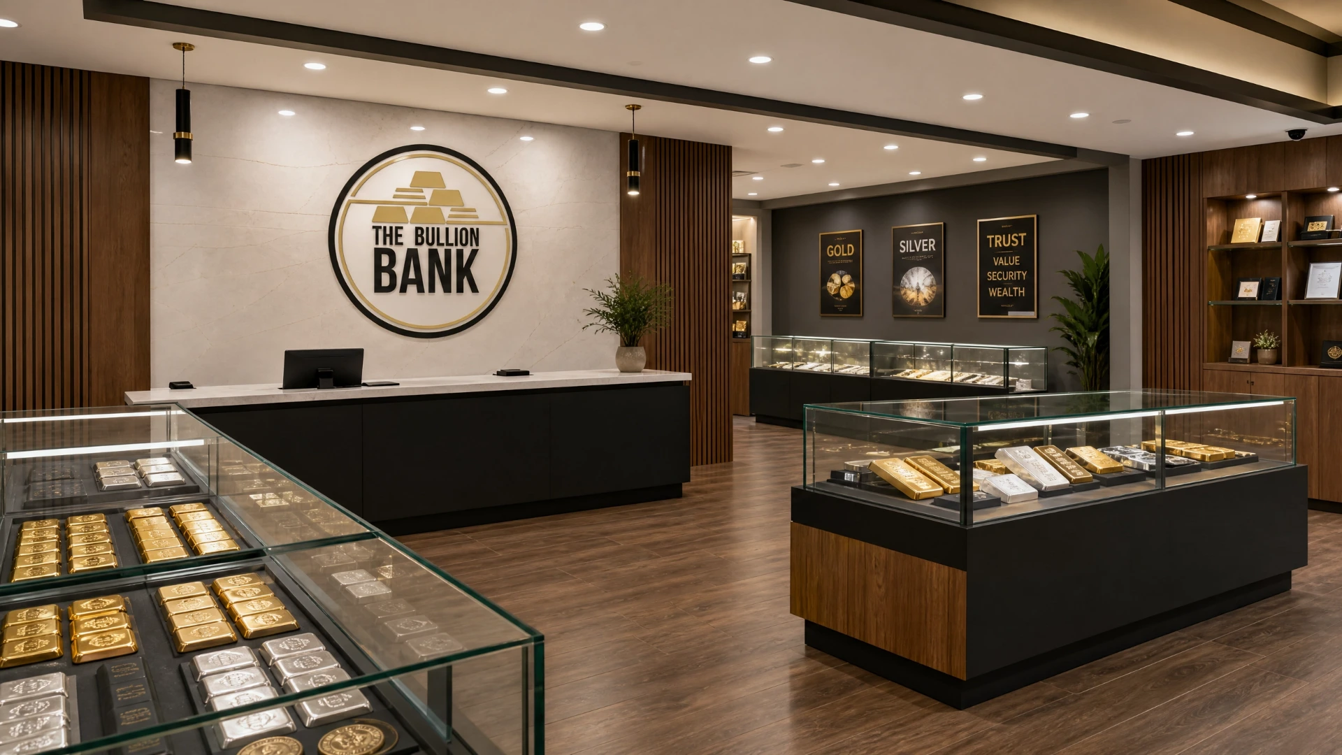 The Bullion Bank's professional showroom, offering a secure and transparent environment for precious metals transactions.
