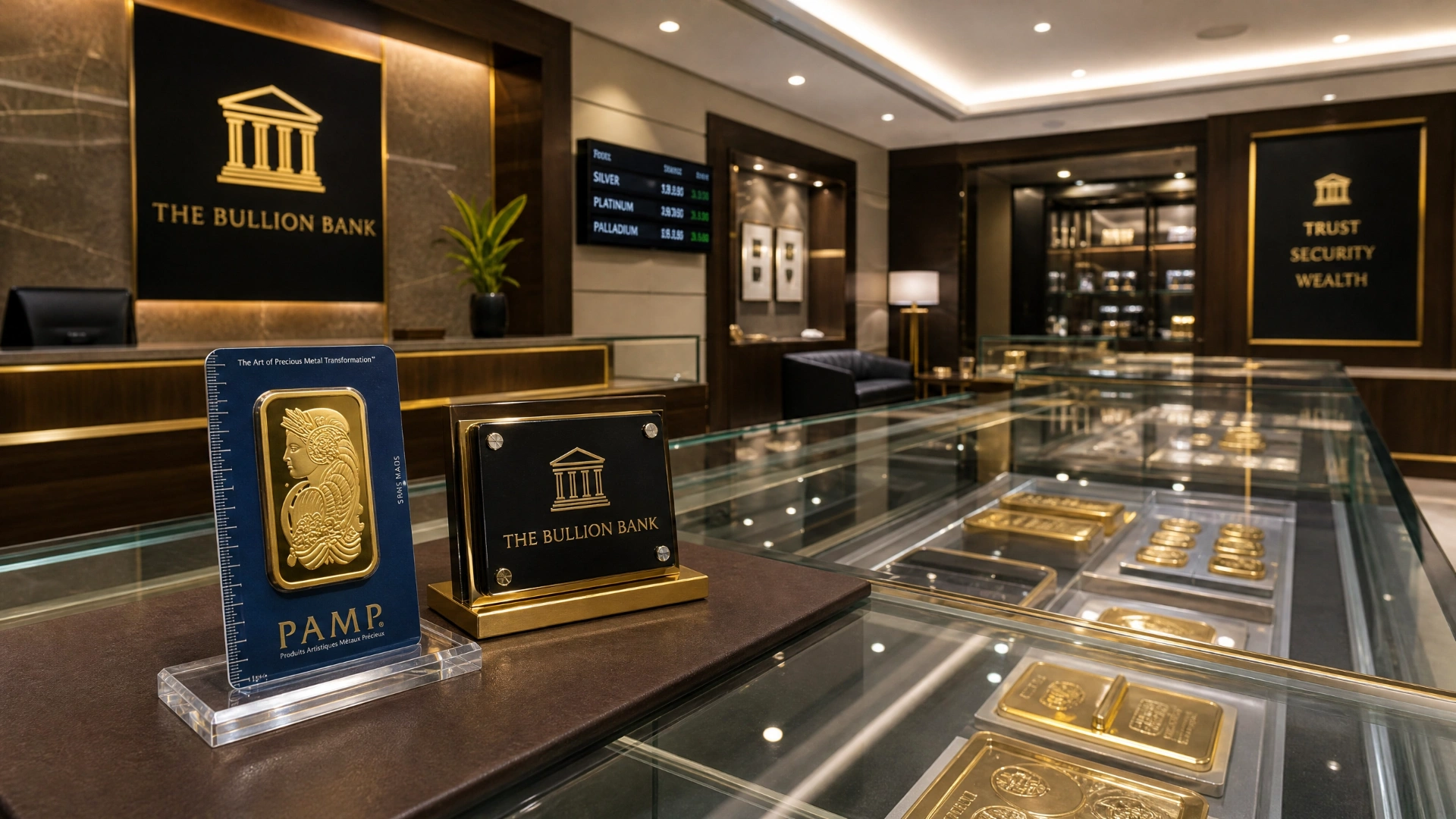 A welcoming, professional environment at The Bullion Bank, where you can view and purchase PAMP Suisse gold bars in person.