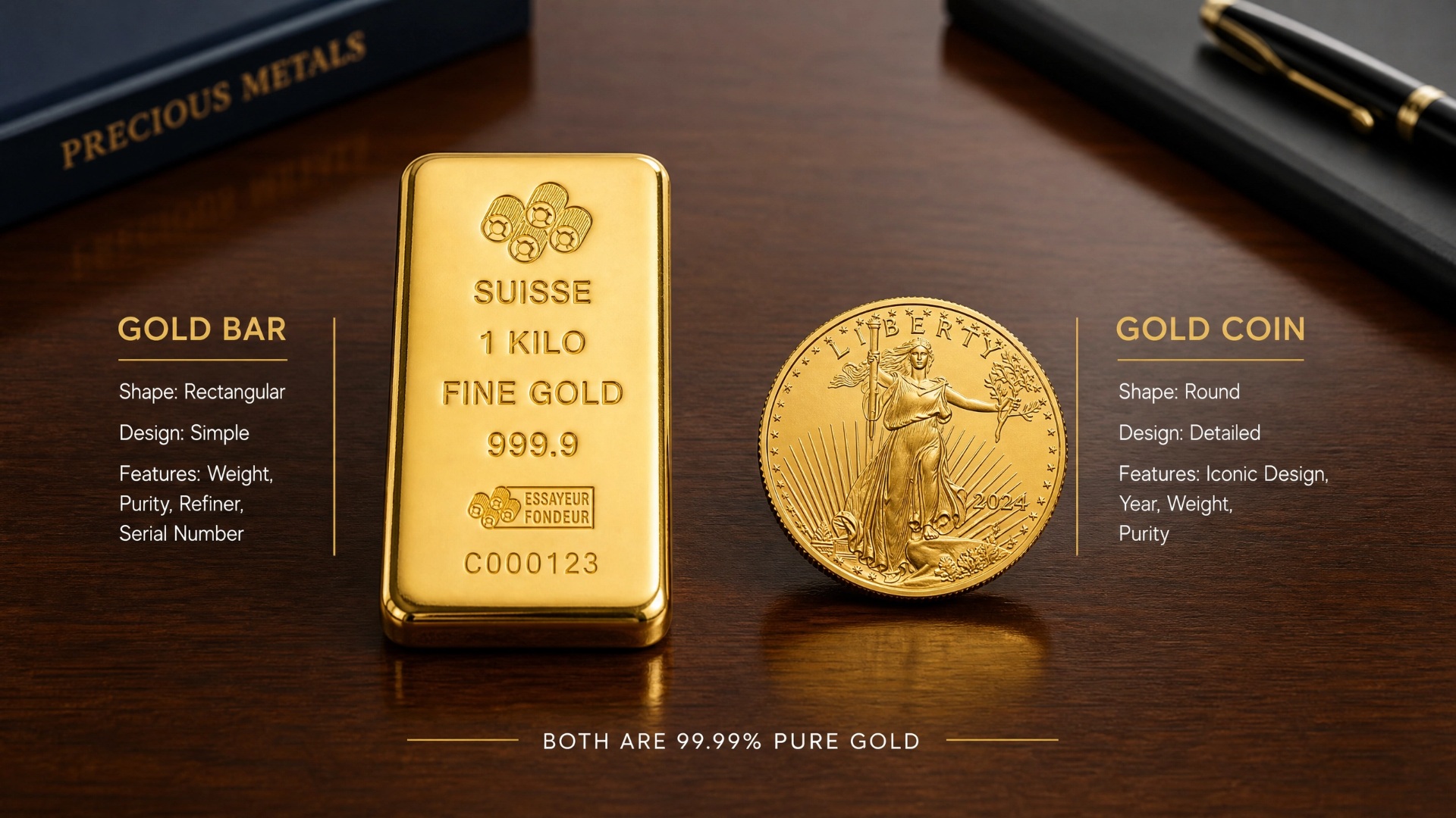 Side-by-side comparison of Gold Bar and Gold Coin