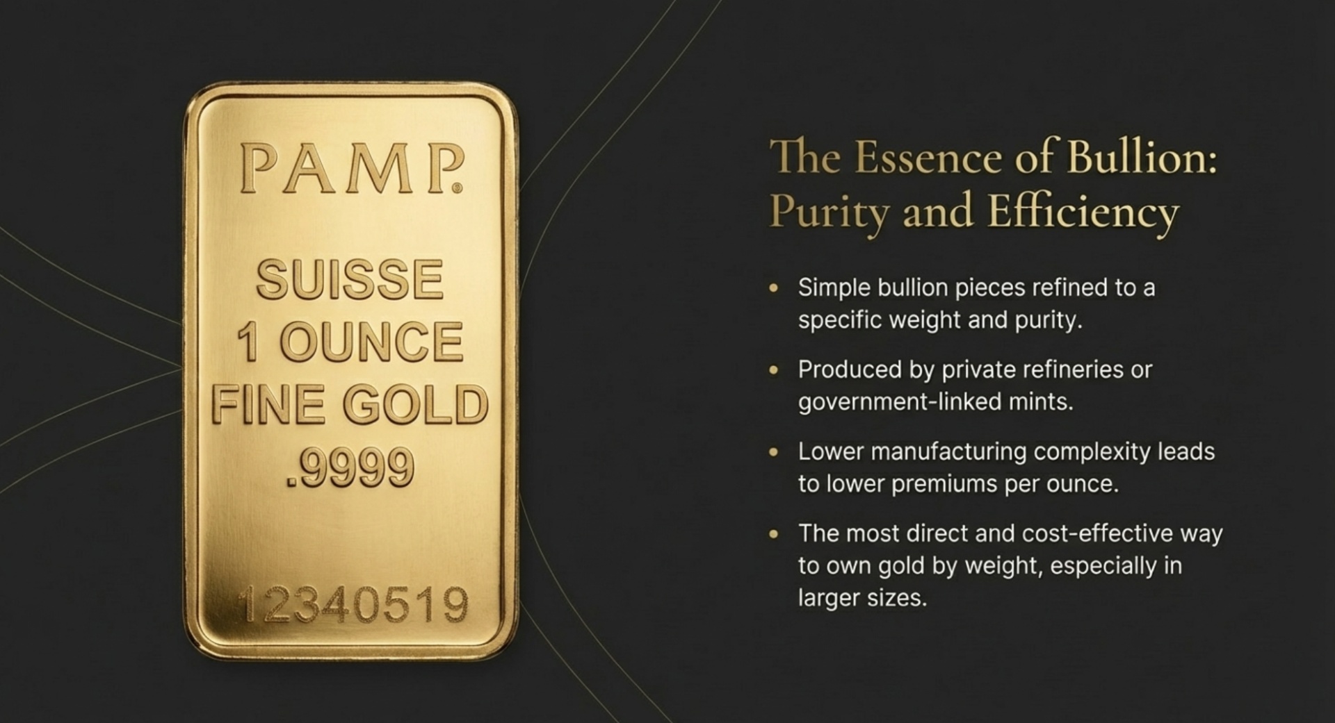1 oz PAMP gold bar displayed on a white background, featuring the PAMP logo and purity markings.