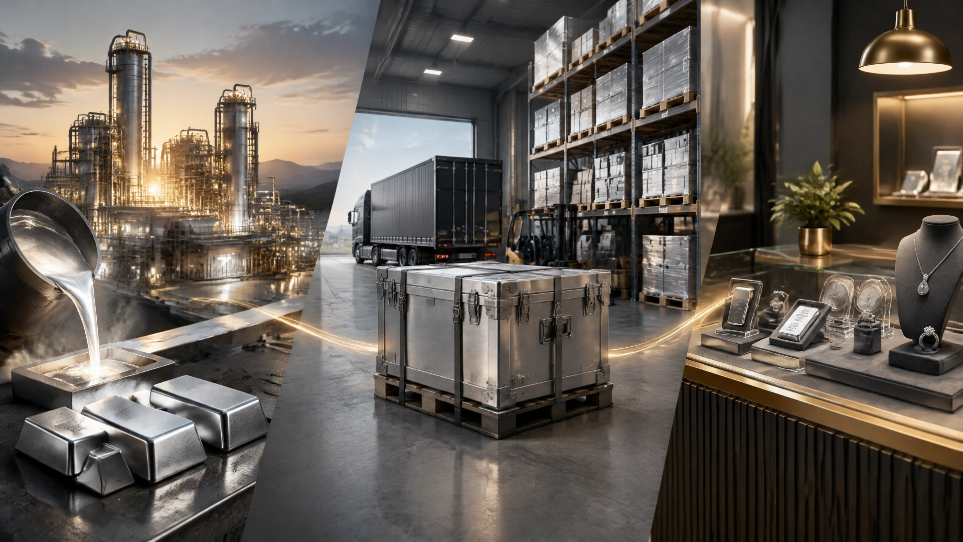 Conceptual view of platinum moving from refinery through logistics and wholesale to a local dealer