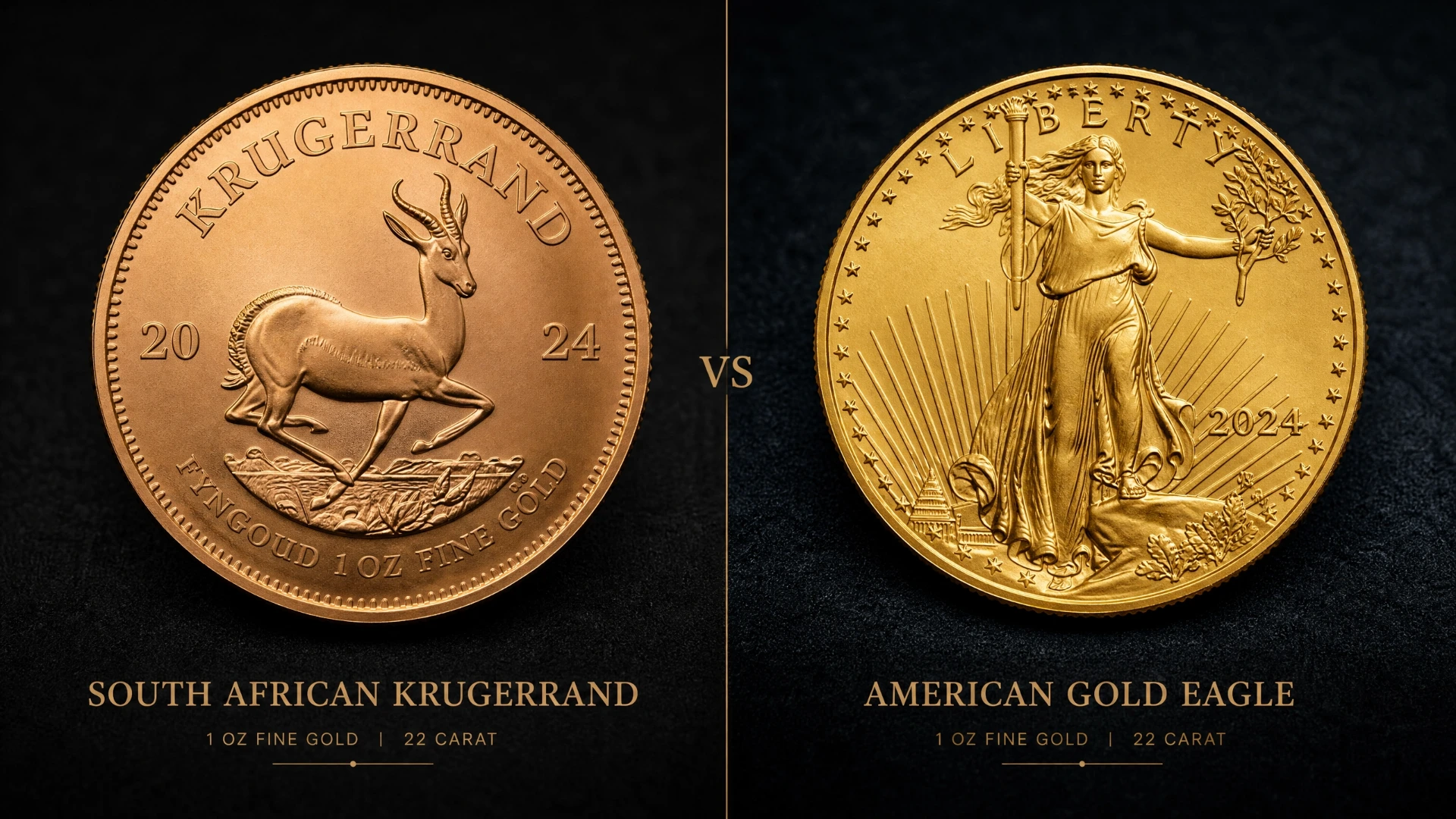 Side-by-side comparison of the South African Krugerrand and American Gold Eagle