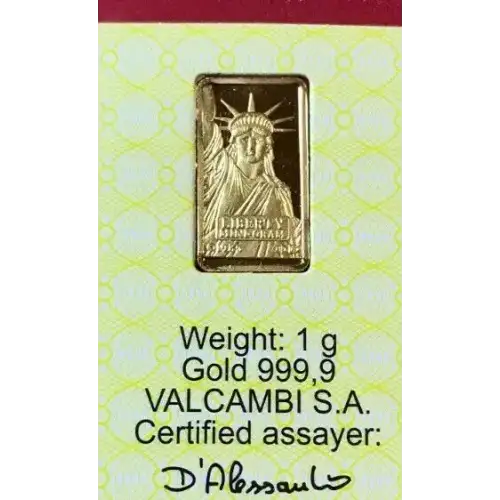 14k Yellow Gold Frame Pendant – 2 Gram Credit Suisse Statue Of Liberty Bar – 11.50 X 19.00 Mm