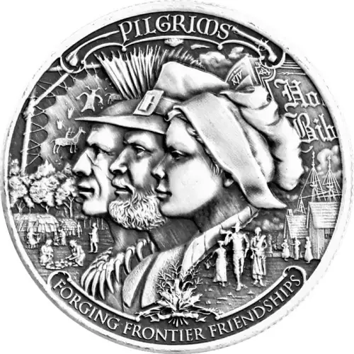 2020 Frontiers 1 oz Silver Round - Pilgrims (Antique Finish) (3)